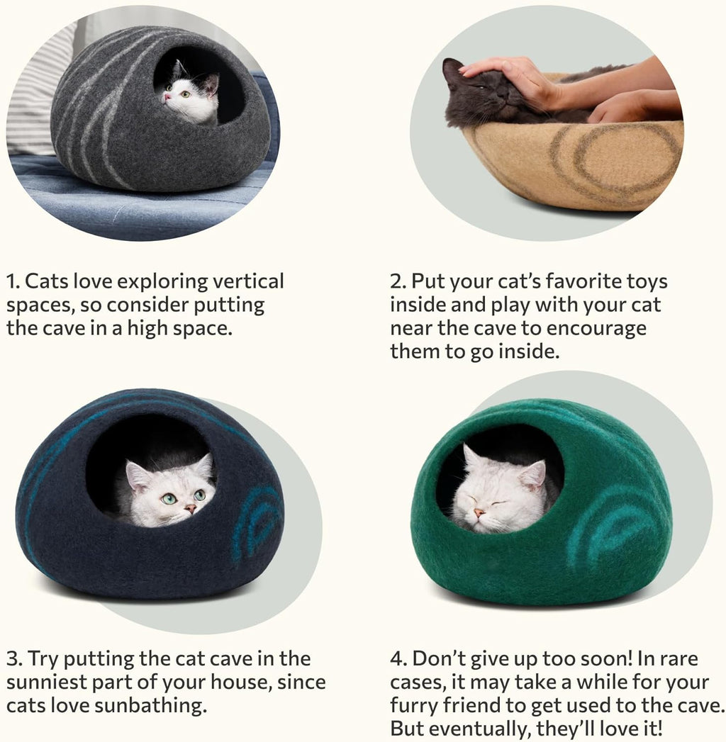 Cat Cave – Premium Felt Cat Bed for Indoor Cats, Handmade Merino Wool (Aquamarine, Medium)