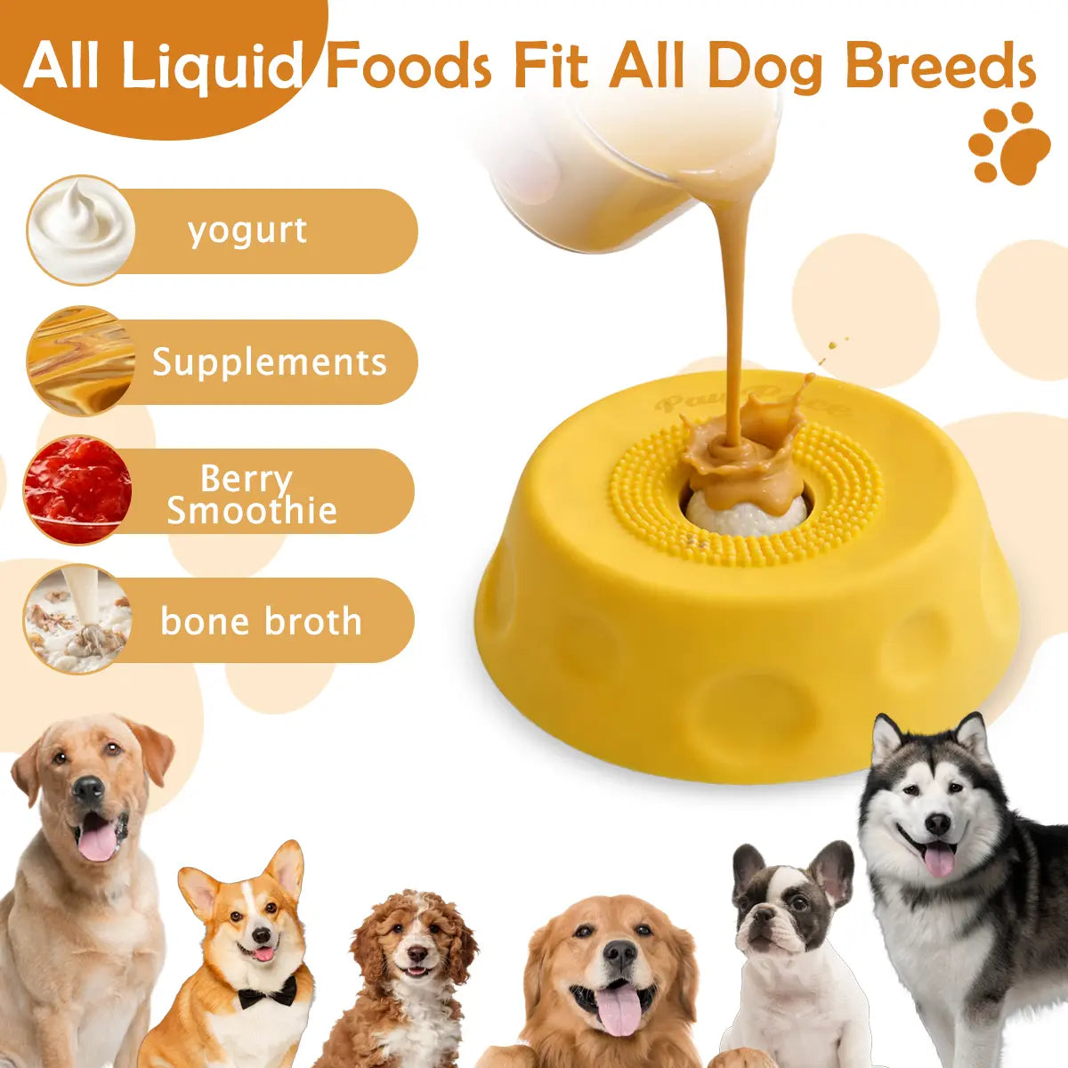 Pawpace Multi Purpose Dog Bowl,Dog Liquid Slow Feeder,Lick Bowl with Ball ,Oral Hygiene & Tongue Cleaning,8 Suction Cups,No Mess Liquid Treat Enrichment Bowl for Dogs