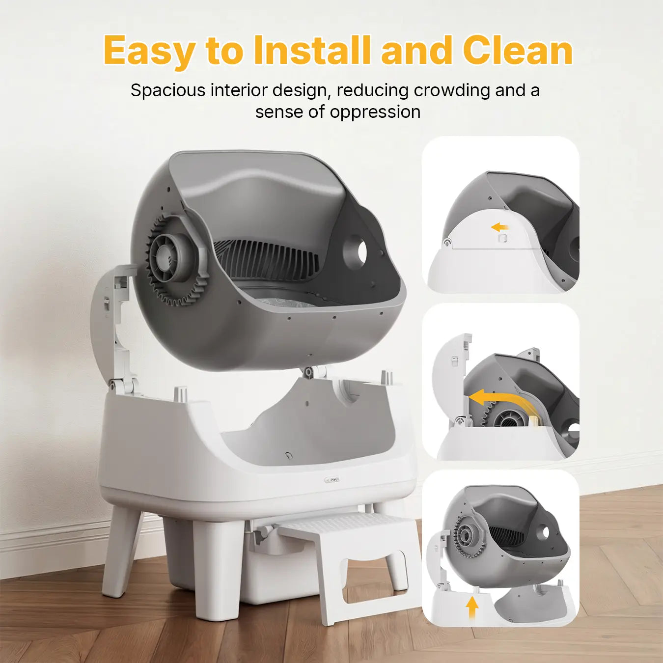 Petpivot Autoscooper 12 Lite Open Top Self Cleaning Cat Litter Box, Automatic Litter Box with 7 Pairs of Safety Sensors, Anti-Pinch Protection, Easy Access Step for Senior Cats Tiktokshopspringglowup