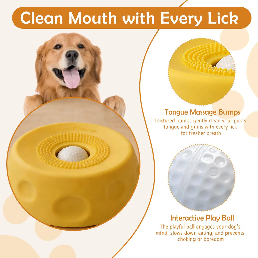 Pawpace Multi Purpose Dog Bowl,Dog Liquid Slow Feeder,Lick Bowl with Ball ,Oral Hygiene & Tongue Cleaning,8 Suction Cups,No Mess Liquid Treat Enrichment Bowl for Dogs