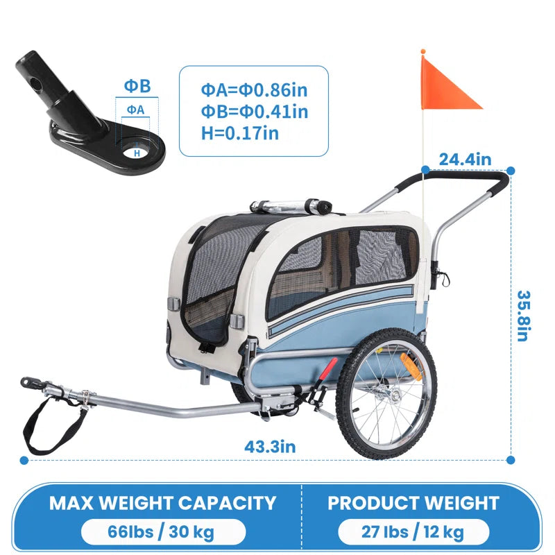 Aobei 2-In-1 Dog Bicycle Trailer, Dog Stroller, and Dog Jogging Stroller